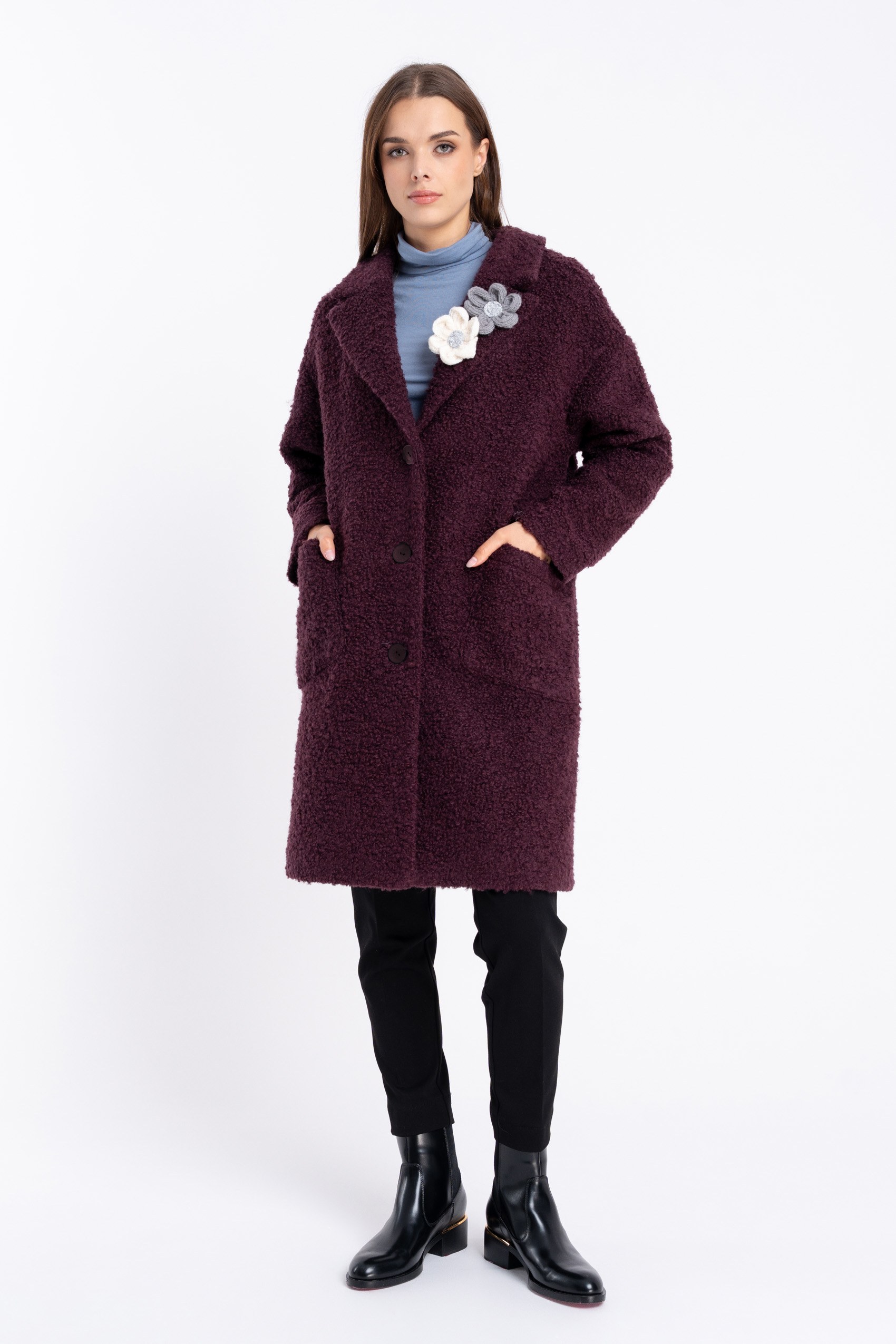 Płaszcz Fluffy Burgund AW25