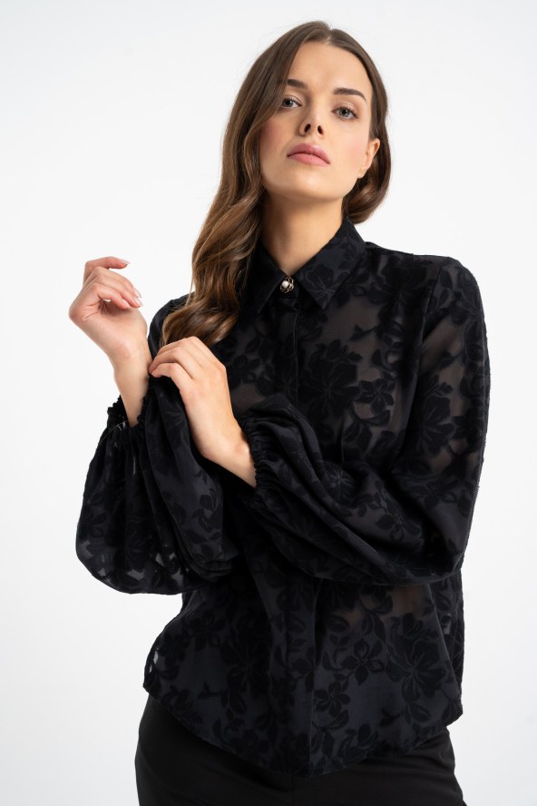 Bluzka Mariola Black Flowers AW26
